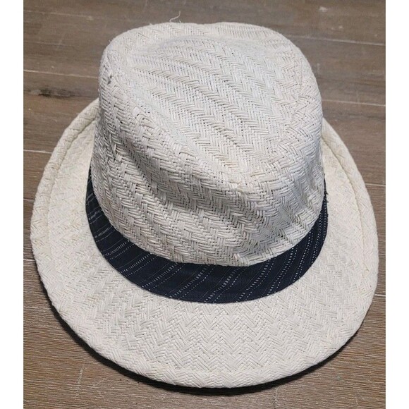 Panama Jack Striped Band Fedora Hat Medium Soft Matte Straw White Sun Cap - Picture 3 of 5